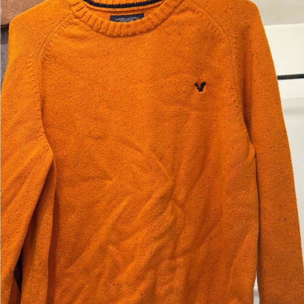 American Eagle Outfitters Men's Vibrant Orange Crewneck Sweater